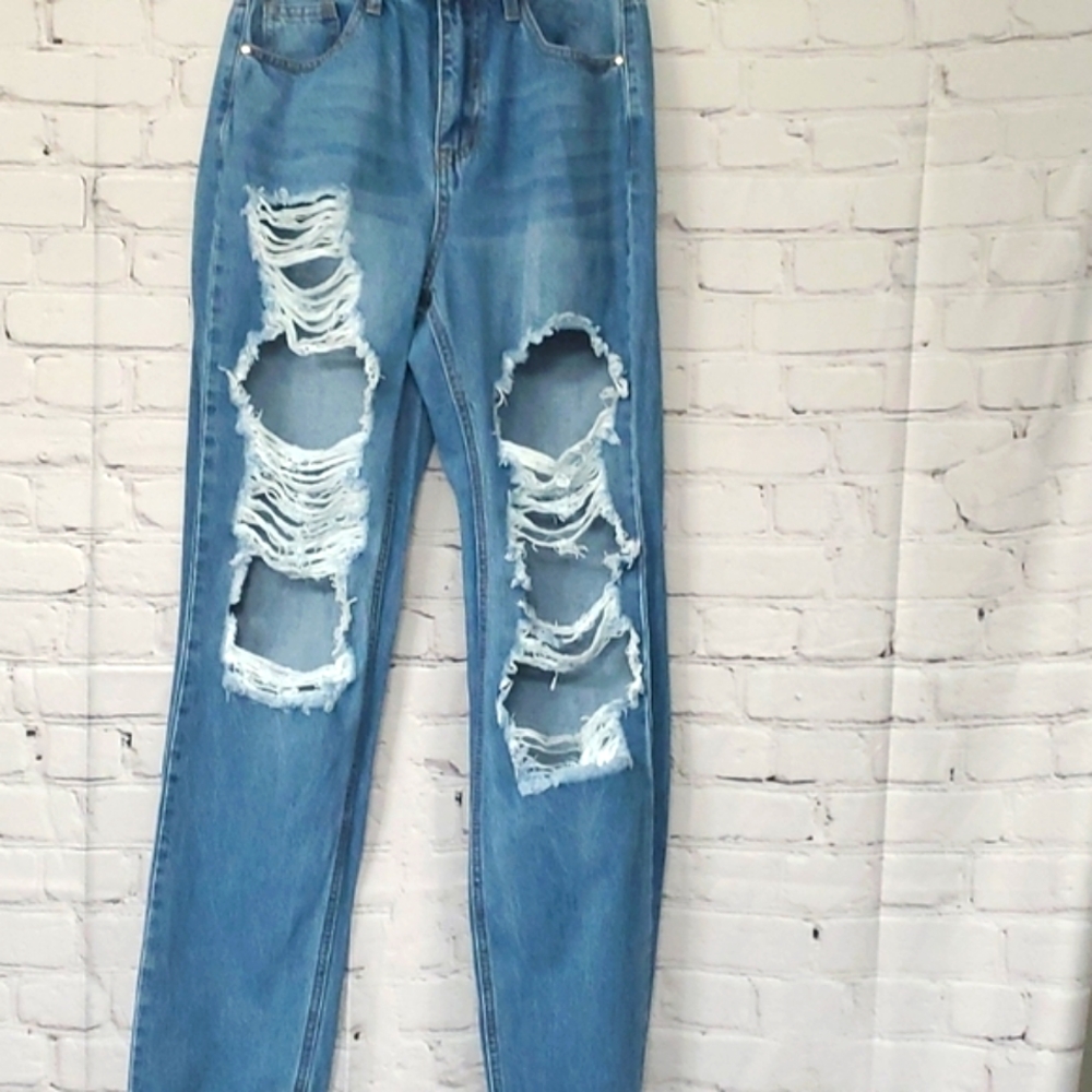 Blue ripped denim jeans, size 1